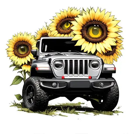 sunflowers jeep wrangler yellow eyes tattoo design idea