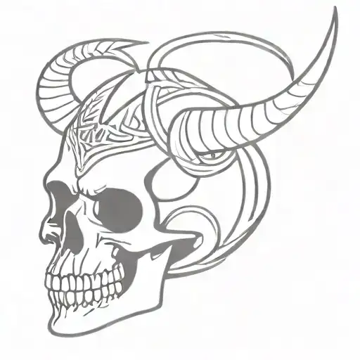 A tribal-inspired skull with horns tattoo design tattoo design idea