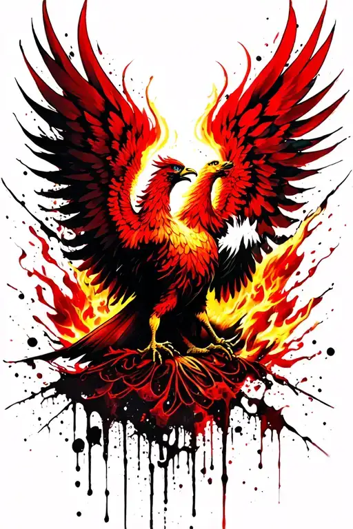 Phoenix with fire in symbology of life and death with the phrase "The Phoenix with God there is no one who was late" tattoo design idea