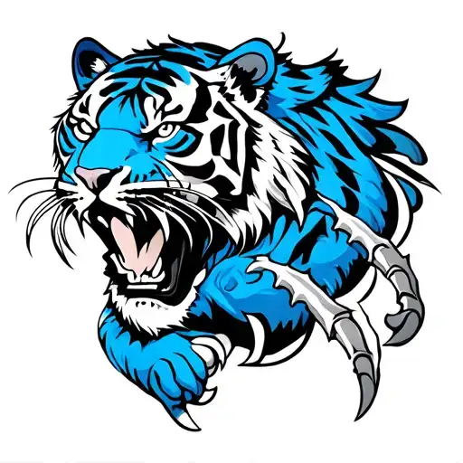 blue tiger on shoulder and sticking claw marks to elbow male tattoo design idea