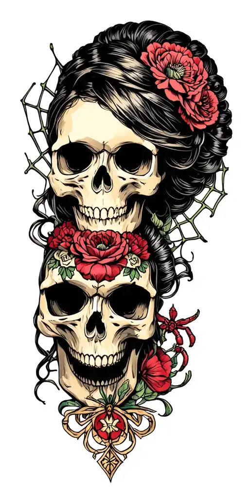 skulls  webs  crosses  spiders  color  goth for a female   tattoo design idea