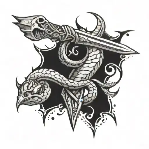 Dagger with snake around tattoo design idea