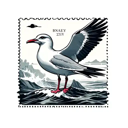 Letter Stamp with seagull and BN21 2EY tattoo design idea