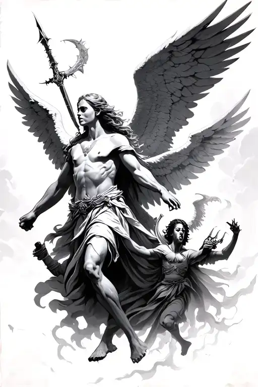 an angel leading crusaders to kill demons  tattoo design idea
