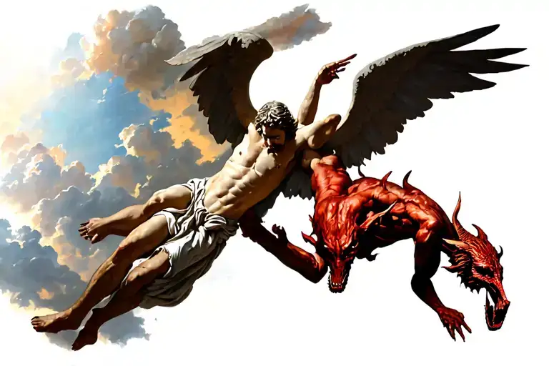 st michael and the devil falling from the sky tattoo design idea