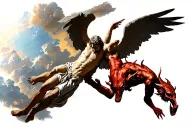 st michael and the devil falling from the sky tattoo design idea