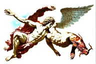 st michael and the devil falling from the sky tattoo design idea