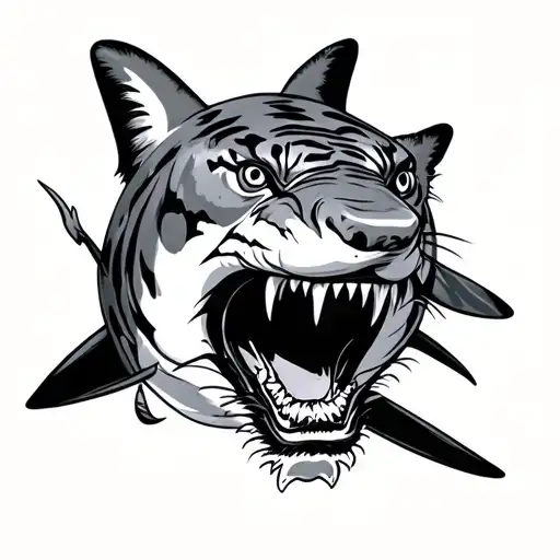 "A traditional Japanese Irezumi-style tattoo design of a  tiger sharks  tattoo design idea