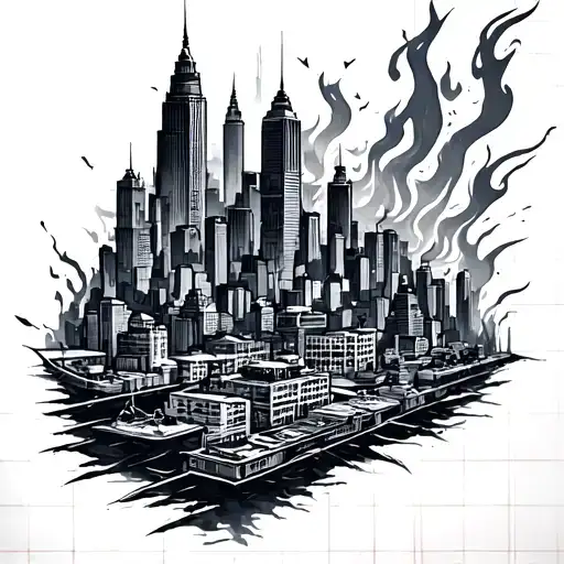 Burning City tattoo design idea