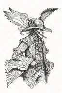 fictional, fantasy character, made from paraffin wax but wearing clothing like outlaws from the 1800s tattoo design idea