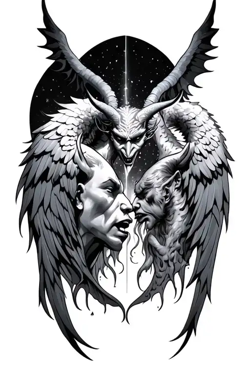 devil vs angel tattoo design idea