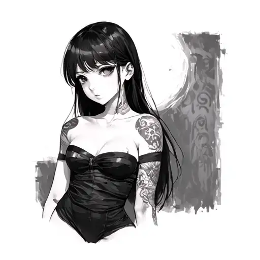 anime with a girl with taped nipples tattoo design idea