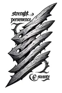 Nordic Stave with text: strenght perseverance. Elder futhark tattoo design idea