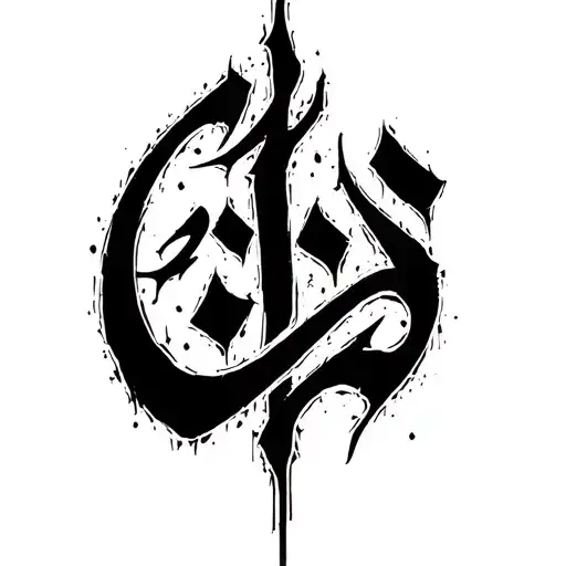 Persian tattoo design of the word "یاغی" in rough calligraphy style.  Black and white theme, bold and rebellious look.   tattoo design idea