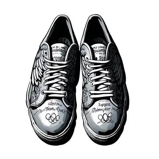 Olympic Winged Shoe made up of names written within tattoo design idea