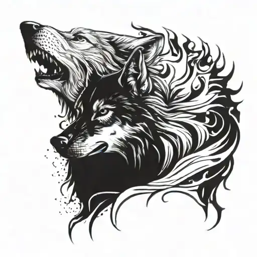 A silhouette of a wolf and a human embracing, symbolizing the strong bond between you and your favorite person tattoo design idea