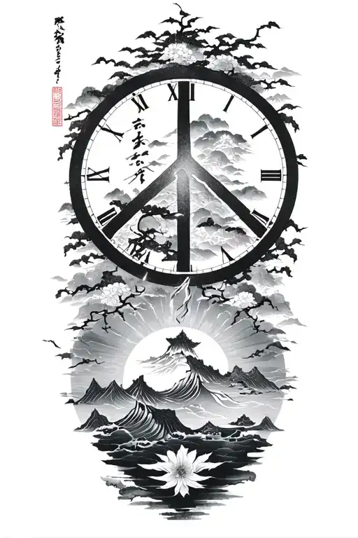 peace and lightining storm and time and nature japanese tattoo design idea