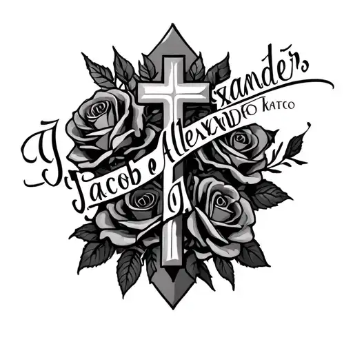 "Jacob Alexander" cross, roses wrapped tattoo design idea