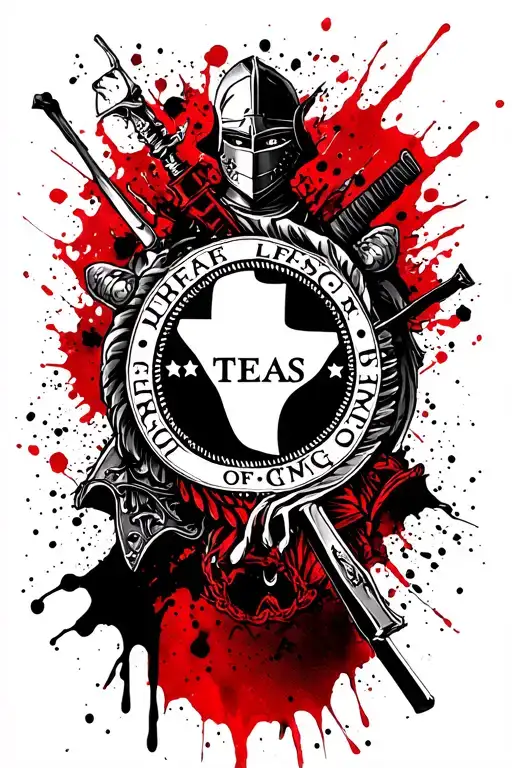 upper arm tatto with the Seal of Texas and a knight tattoo design idea