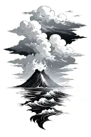 volcano waves clouds tattoo design idea
