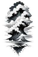 volcano waves clouds tattoo design idea