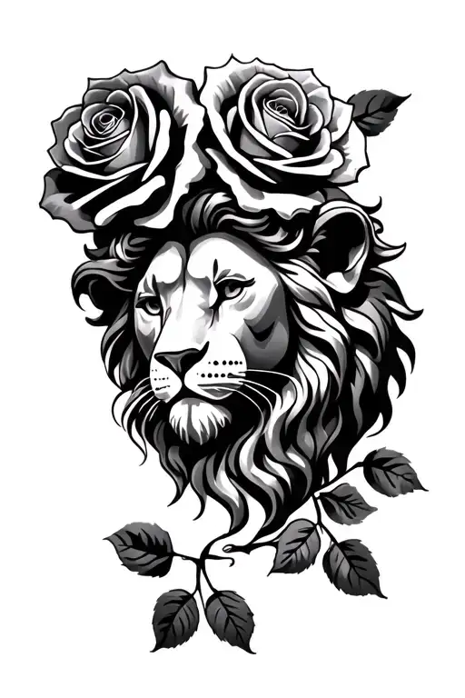 Roses, lions head, Greek god tattoo design idea