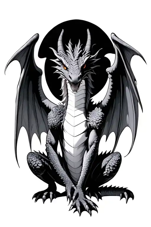 dragon sitting with wings wrapped tattoo design idea