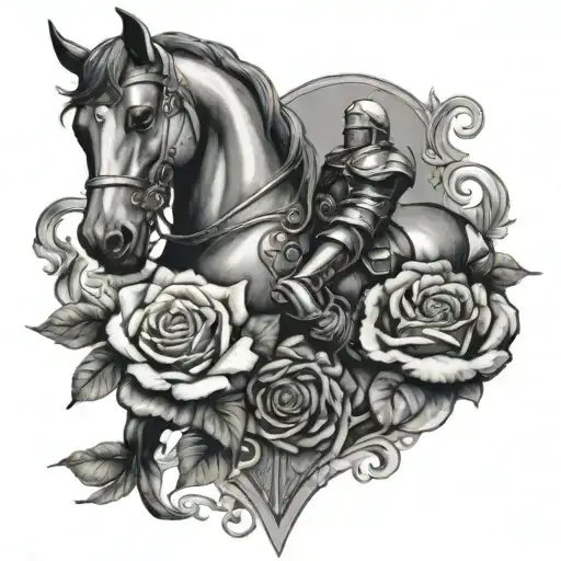 knight with horse and roses   tattoo design idea