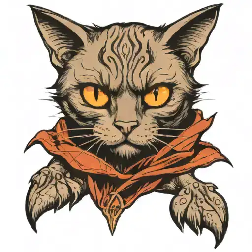 A sketch of a tattoo in graphic style with a sitting cat of a Scottish parody with large amber eyes tattoo design idea
