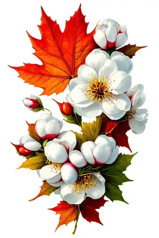 Red maple leaves, cotton bolls, dogwood blossoms intertwined tattoo design idea