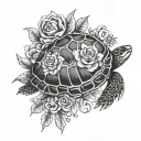 turtle with shell made of flowers tattoo design idea