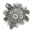 turtle with shell made of flowers tattoo design idea