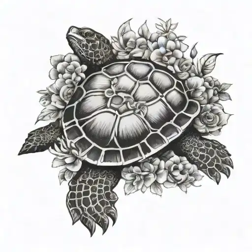 turtle with shell made of flowers tattoo design idea
