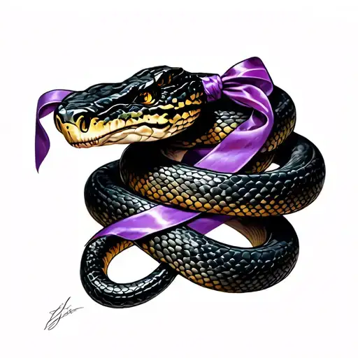 Snake wrapped with purple ribbon tattoo design idea