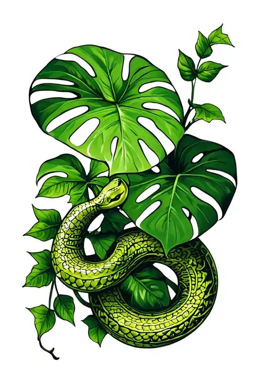 Houseplant Monstera, Pothos, Philodendron, Ivy, Snake, String of Hearts tattoo design idea