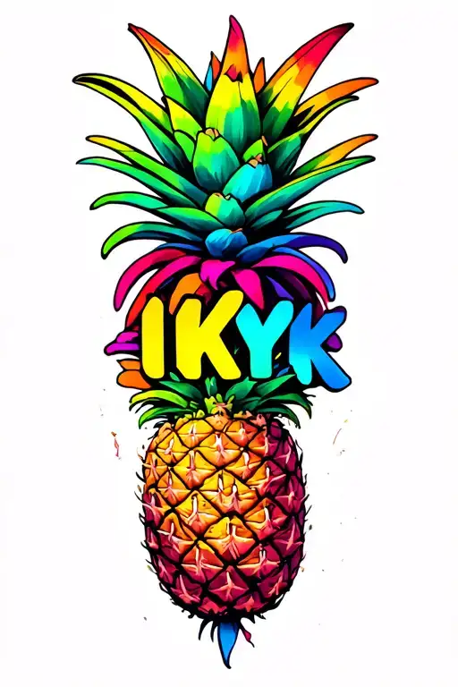 "IKYK" upsidedown pineapple rainbow colors tattoo design idea