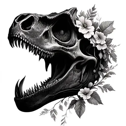 Dino skull floral tattoo design idea