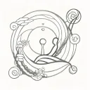 with a spiral symbolizing development and freedom, ocean waves, mineral crystals, miniature people, 7 chakras tattoo design idea