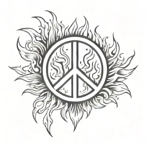 peace sign on fire flames tattoo design tattoo design idea