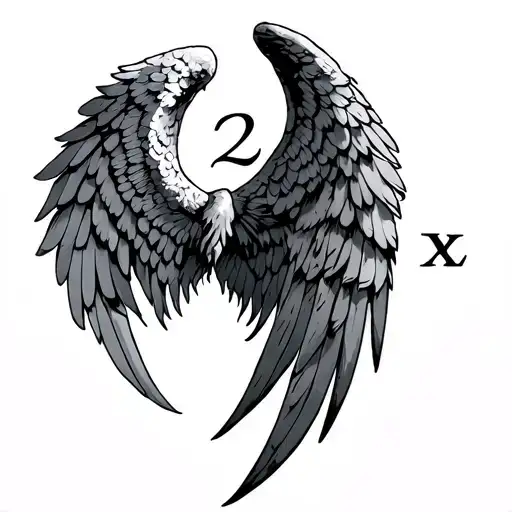 Roman numeral 2, single angel wing tattoo design idea