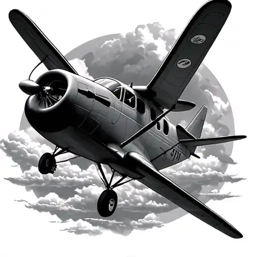 Cessna 180 water float plane flying through a cloud tattoo design idea