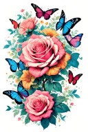 roses and butterflies exploding tattoo design idea