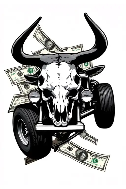 kenworth k108, harley davidson breakout, bull skull, australian $100 bills flying tattoo design idea