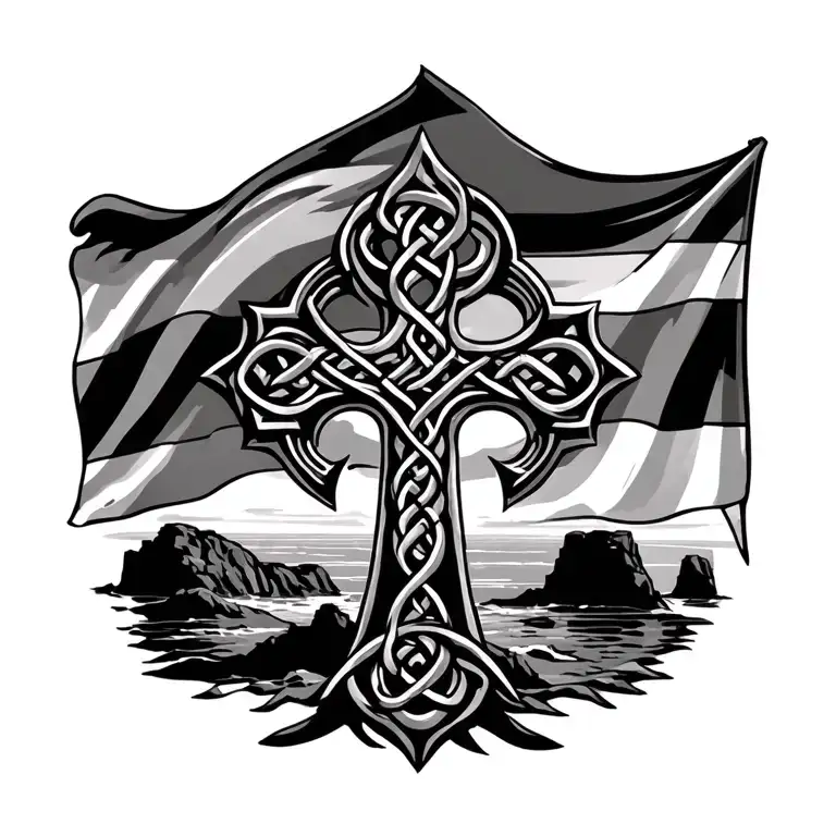 cornish celtic cross, kernow flag, cliffs tattoo design idea