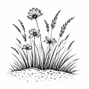 flowers and grass on the sand tattoo design idea