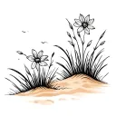 flowers and grass on the sand tattoo design idea