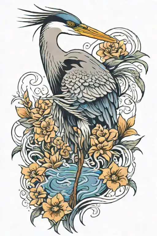 great blue heron surrounded tattoo design idea