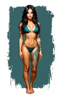 Sexy girl, petite, small boobs, wide hips, bikini . long hair,sexual. Seductive. Full Body, standing with legs and feet tattoo design idea