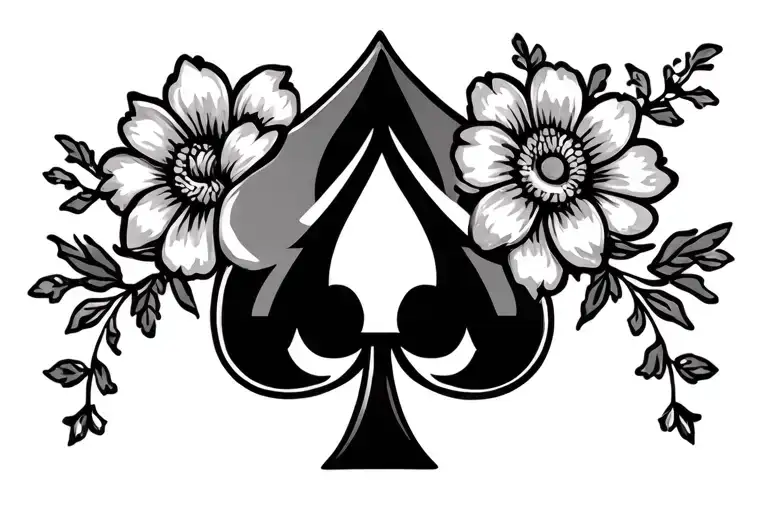 Tribal band style tattoo that has flowers and the spade poker symbol tattoo design idea