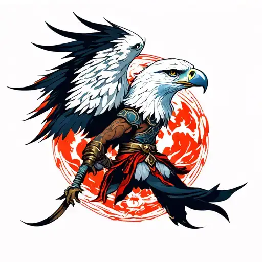 MARS GOD OF WAR WITH WHITE HAWK tattoo design idea
